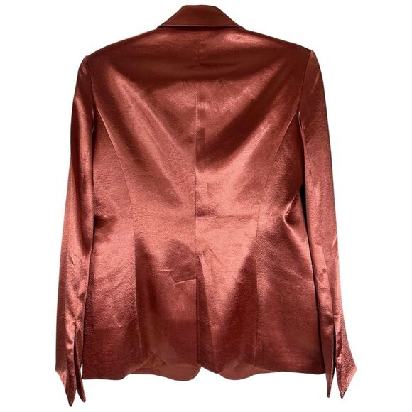 Cinq à Sept 'Karis' Metallic copper Hammered-Satin Blazer Jacket size 4 small - Picture 4 of 9